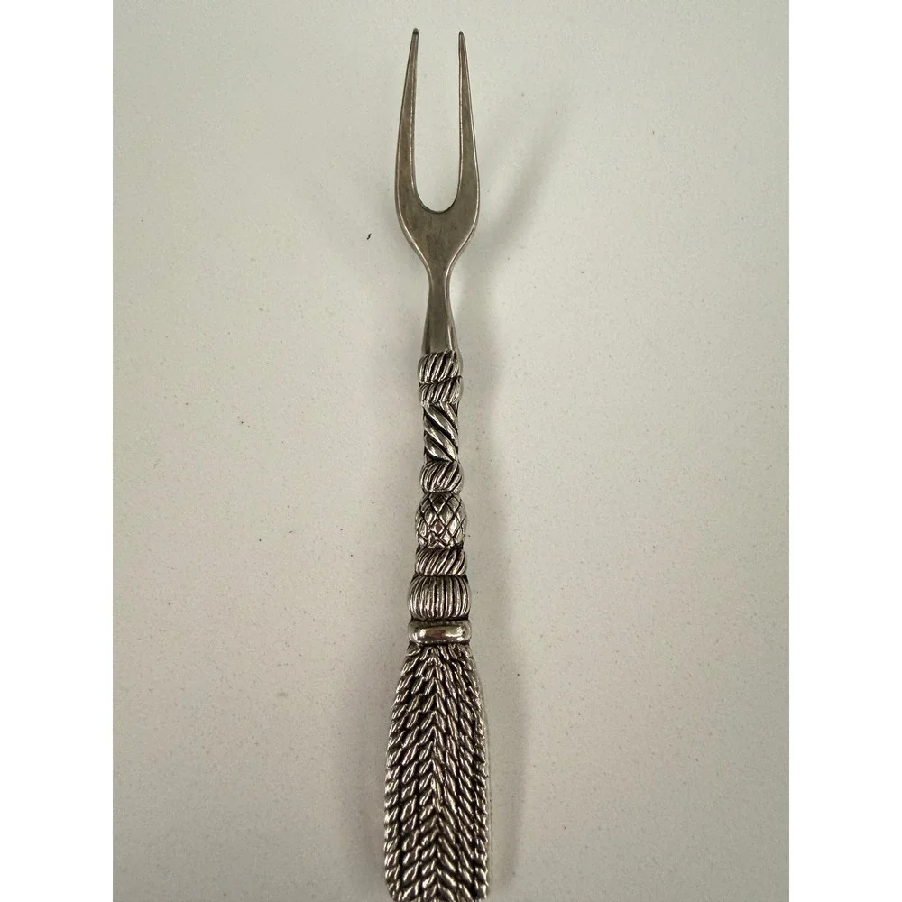 Vintage Gilda Silver Tone Tassel Handle Cocktail Olive Fork Two Prong 5.5 Inch